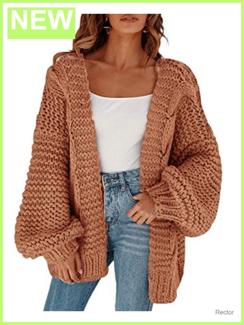Open Front Chunky Knit Cardigan Loose Lantern Sleeve Oversized Sweater